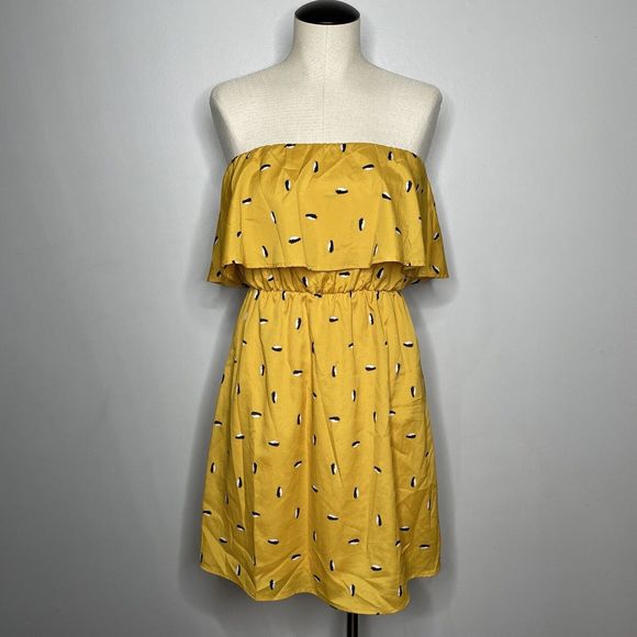 Everly Sleeveless Mini Dress Womens Small Yellow Penguin Print Flowy Tiered - Picture 1 of 15
